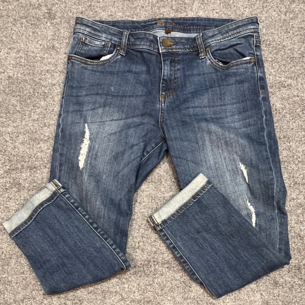 Kut from the Kloth Jeans Women 10 Blue Distressed Cuffed Cropped Denim Pants